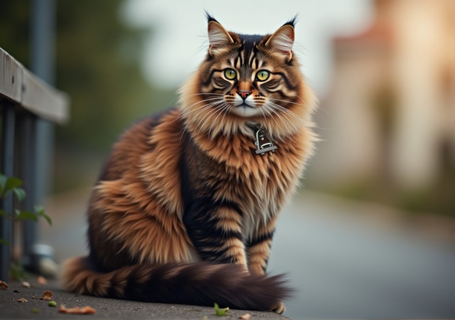 small a long haired cat sitting on a bench